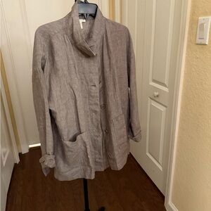 Eileen Fisher Light Gray/Brown Linen Jacket